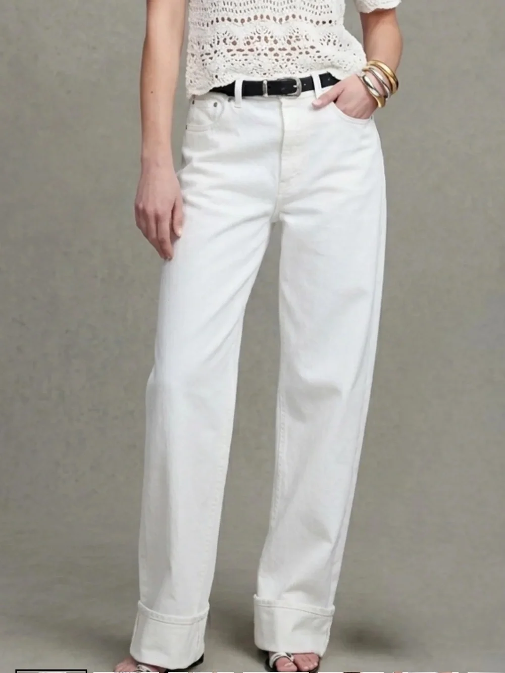 Madewell Low Slung Baggy Jeans Pure White Rigid Wide Leg Relaxed Size 30 NWT
